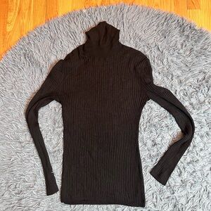 Classiques Entier Black Ribbed Merino Wool Cashmere Turtleneck Size S